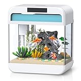 Fish Tank Aquarium 2.2 Gallon with Adjustable 3 Color Lighting Self Cleaning 3 in 1 Pump with Filteration, Oxygenation, Water Circulation Triple Function, HD Float Glass, Leak-Proof Thickened Base