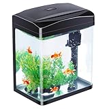 SANOSY 2 Gallon Aquarium Starter Kit Small Glass Betta Fish Tank Desktop Mini Fish Bowl for Shrimp Goldfish with Filter Pump LED Light