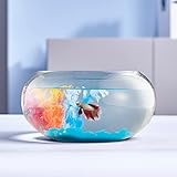 LAQUAL 2 Gallon Glass Fish Bowl with Decor, Include Fluorescent Stones & Colorful Plastic Trees, High White Glass for Clear View, Small Fish Bowl/Vase/Aquarium for Betta Fish/Goldfish, Nice Home Décor